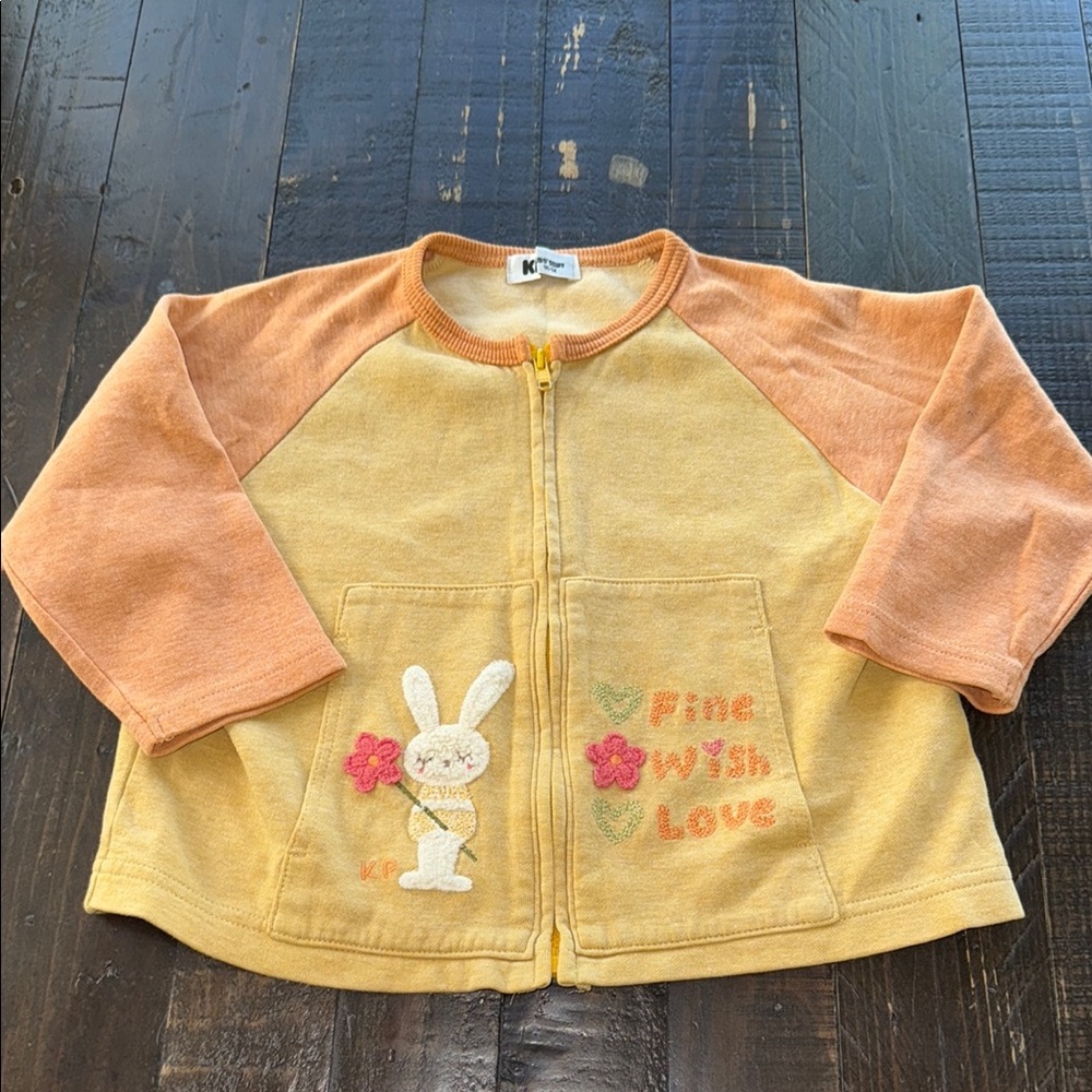 🍄6X girls Yellow and Orange Zip-Up Jacket with Bunny embroidery Design